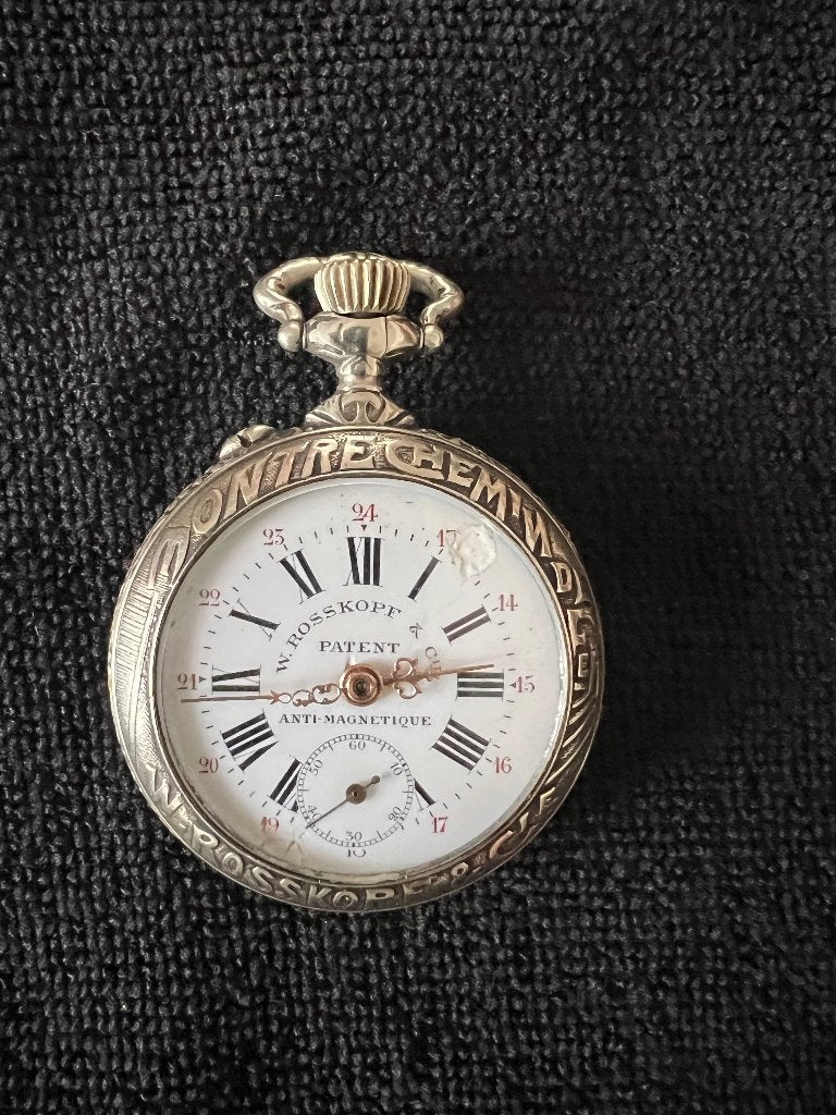 W. Rosskopf & CIE Patent Vintage Opwindbaar Zakhorloge, Ophalen, Overige materialen, Zakhorloge, Omega