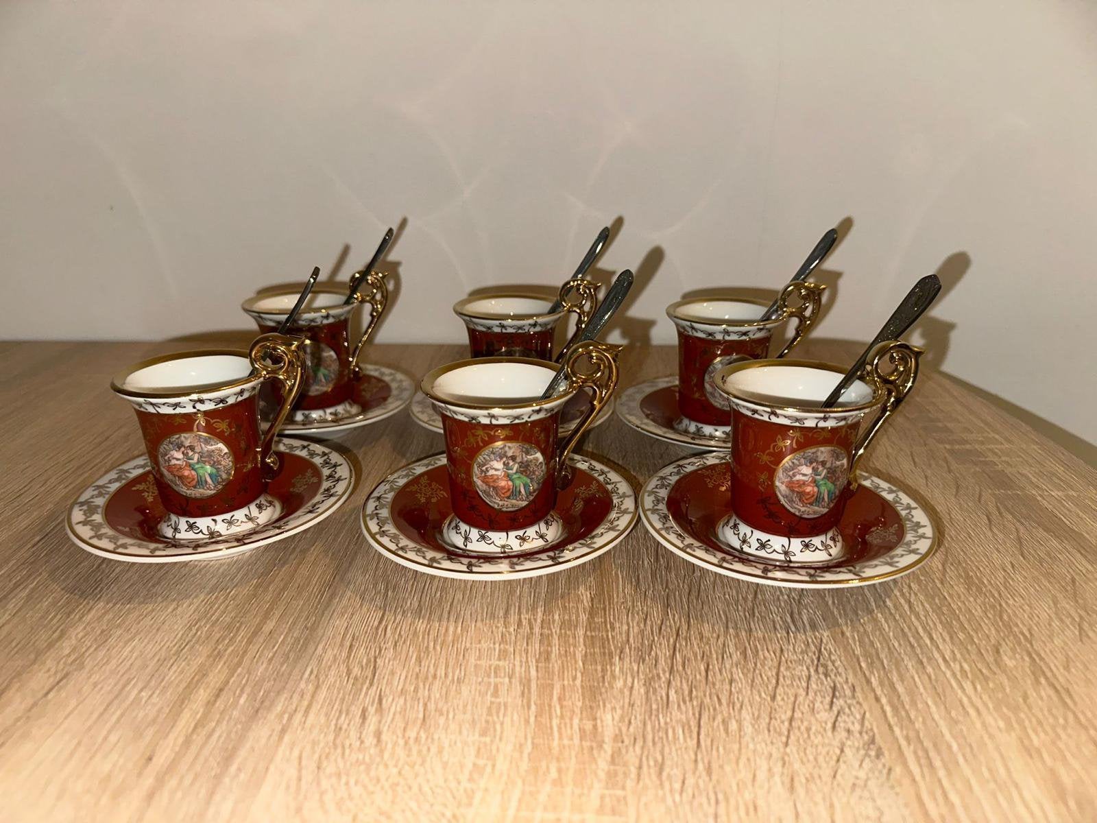 Service à espresso/moka vintage RDA–6 personnes – décor doré, Enlèvement ou Envoi