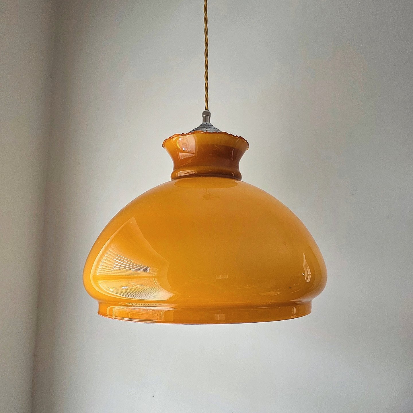 Vintage opaline glazen hanglamp., Ophalen of Verzenden