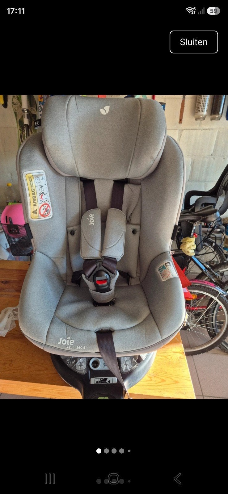 Autostoel Joie I-Spin 360 E met orginele doos, Verstelbare rugleuning, 9 t/m 18 kg, Zo goed als nieuw, Isofix