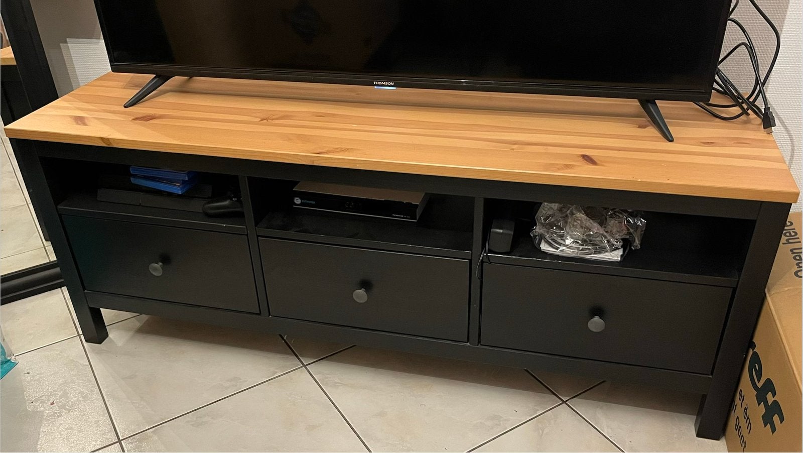 Meuble TV IKEA HEMNES noir et bois, Enlèvement, Comme neuf