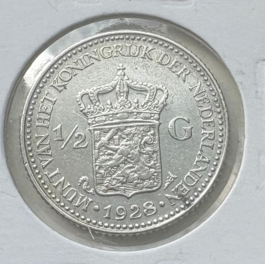 Zilveren 1/2 Gulden1928, Ophalen of Verzenden, Koningin Wilhelmina