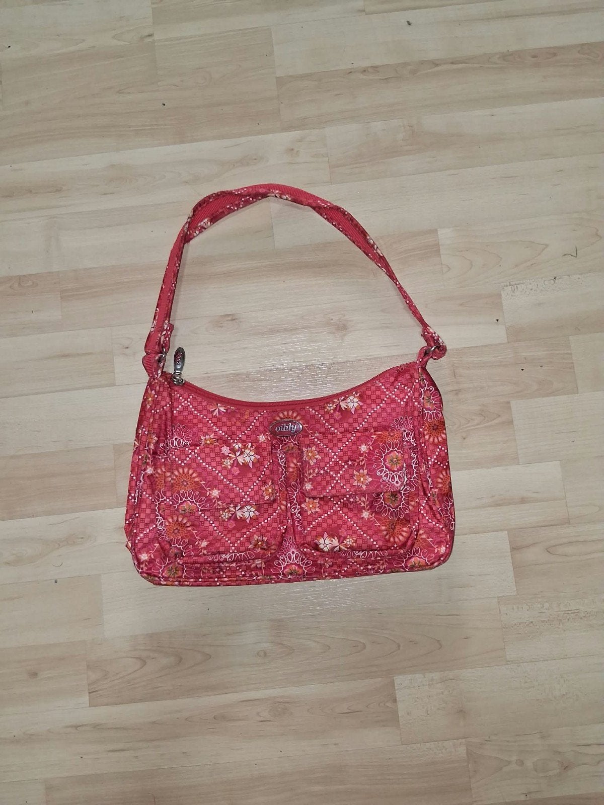 Oilily Y2K schoudertas / handtas rood met bloemenprint (Vint, Enlèvement ou Envoi, Rouge, Sac à main