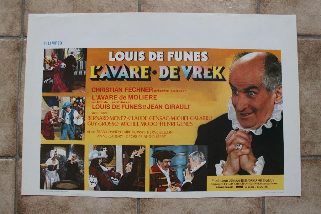 filmaffiche Louis De Funes l'avare 1980 filmposter, Collections, Enlèvement ou Envoi, Rectangulaire horizontal, A1 jusqu'à A3