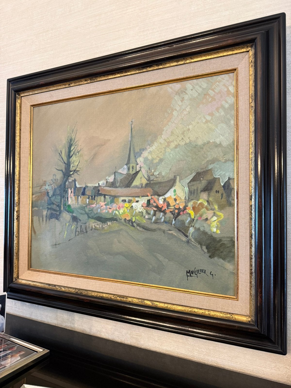Dorpsschilderij G. Mangeleer, Antiek en Kunst, Ophalen, Doek, Expressionistisch, Gesigneerd