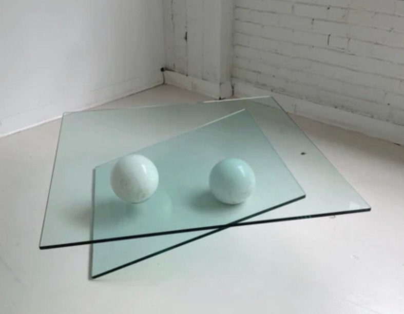 Table basse Roche Bobois, verre avec sphères en marbre, Enlèvement, Utilisé, Verre