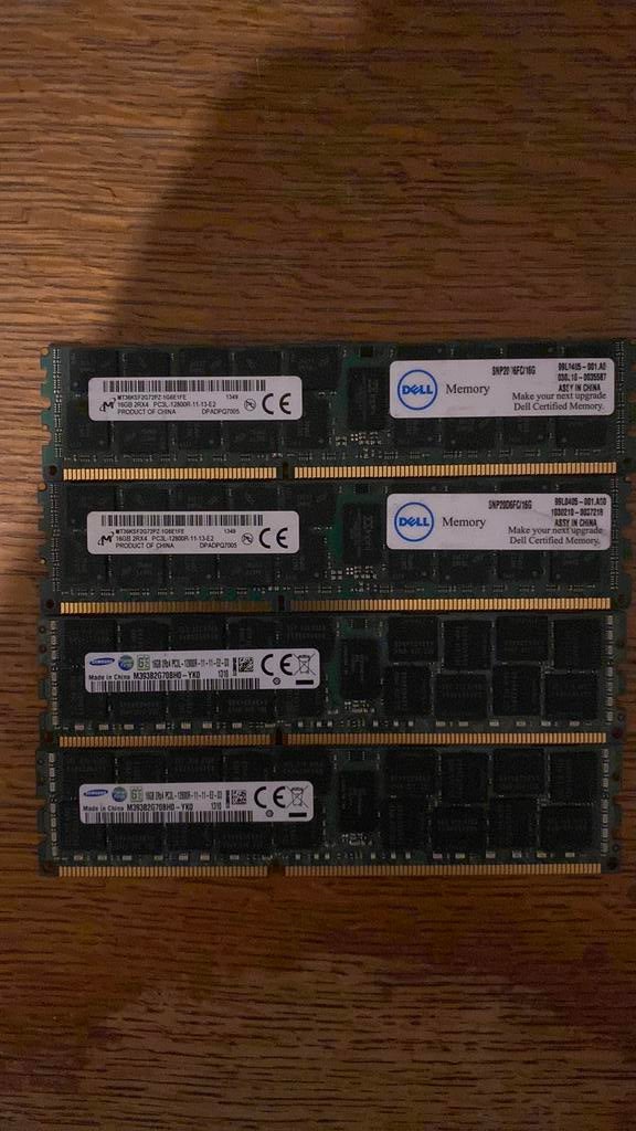 64 GB RAM geheugen 16GB 2Rx4 PC3L-12800R 4 stuks, Enlèvement, Comme neuf, DDR3, Desktop