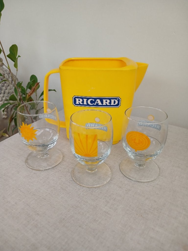 Ricard Gele karaf (Stadler) +3 Limited Edition ‘Sun’ glazen, Enlèvement ou Envoi, Comme neuf, Ustensile