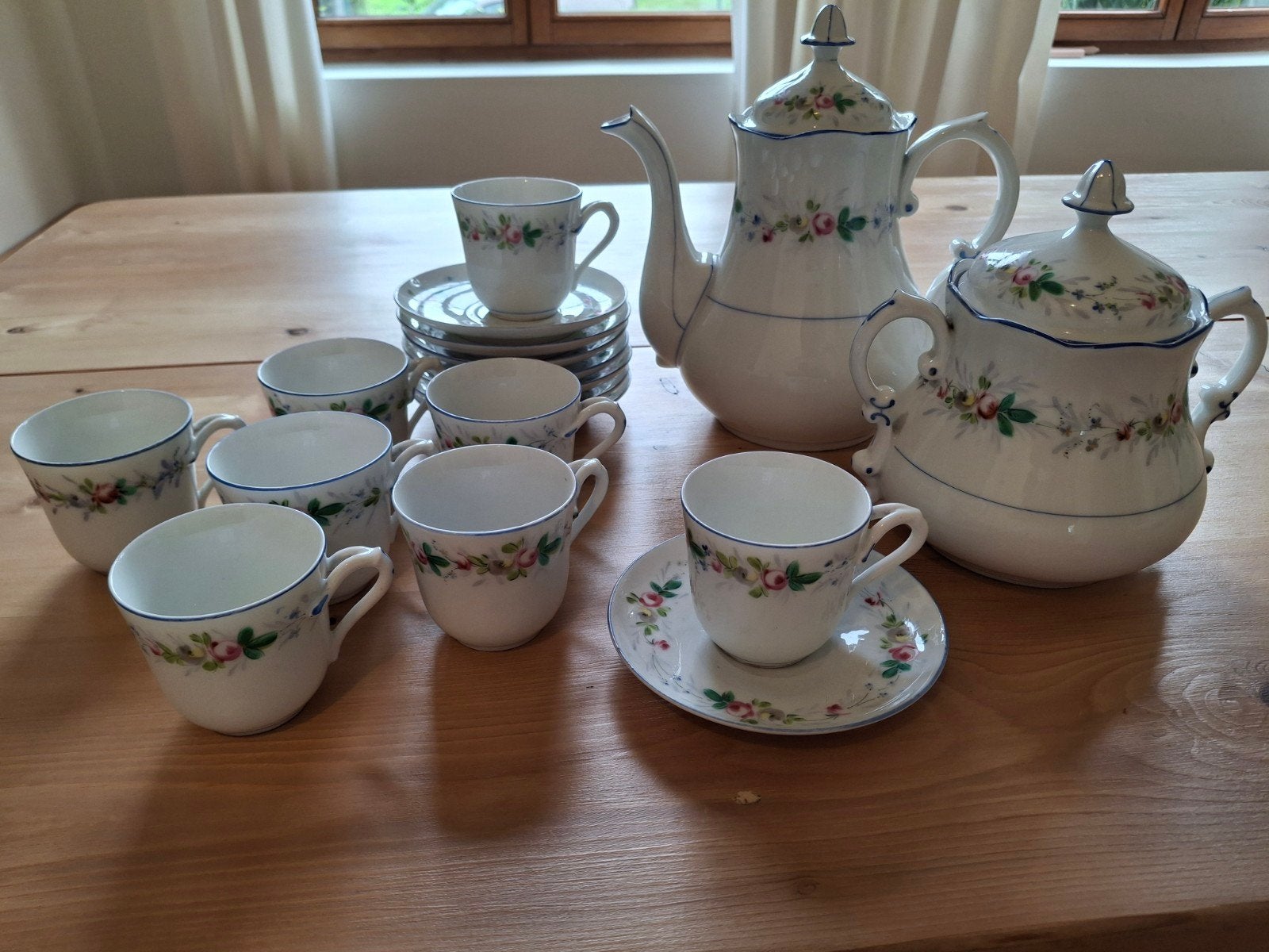 Vintage koffieservies 8 delig met koffiepot en potje, Antiquités & Art, Enlèvement