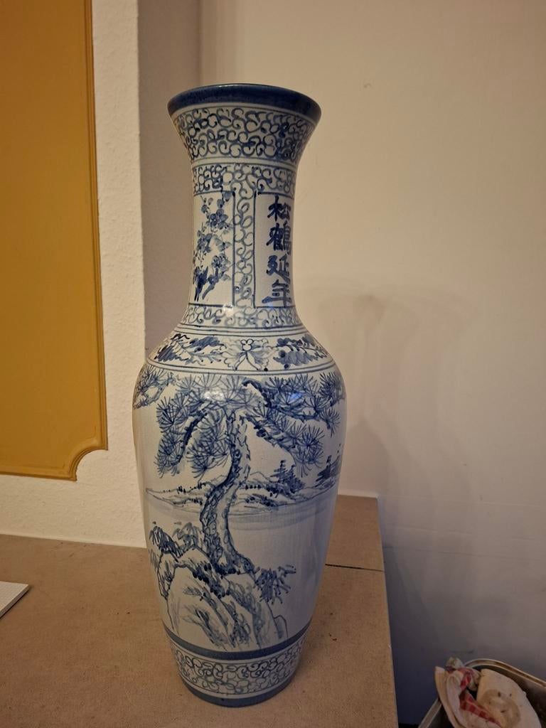 Grote blauw-witte Chinese vaas, 59,5 cm, Ophalen, Blauw