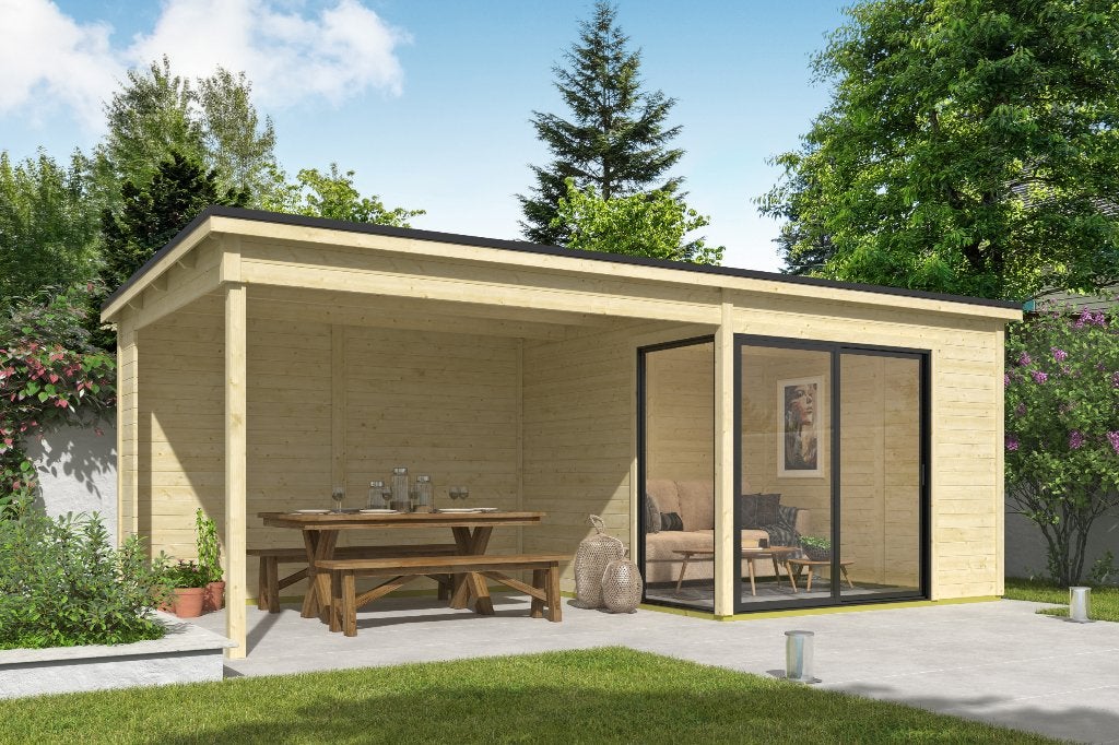 Cabane en rondins avec auvent en épicéa Julia 295 x 295, Envoi, Neuf