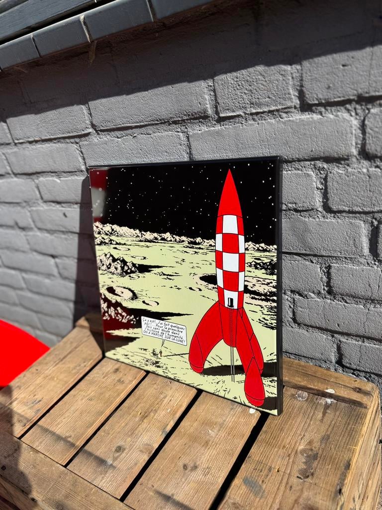 Kuifje Raket emaille reclamebord, Ophalen of Verzenden, Kuifje, Zo goed als nieuw, Beeldje of Figuurtje