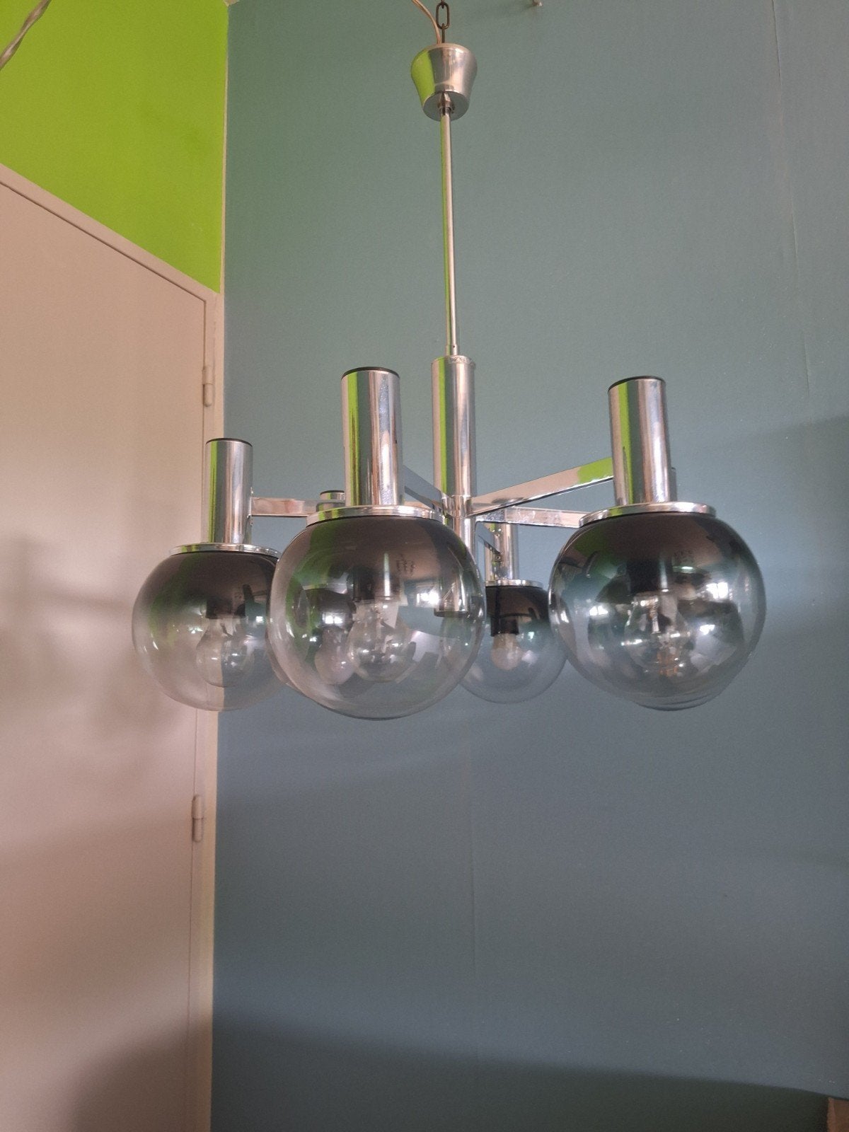 Chandelier chroom verre fumé, Maison & Meubles, Lampes | Appliques, Verre