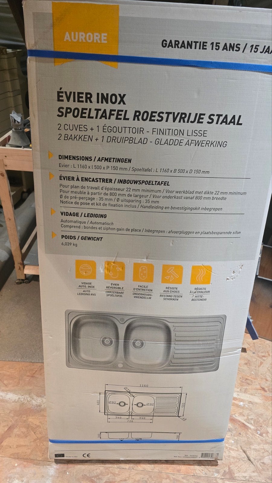 evier inox, Maison & Meubles, Enlèvement, Moins de 25 cm, 50 à 100 cm, 100 à 150 cm