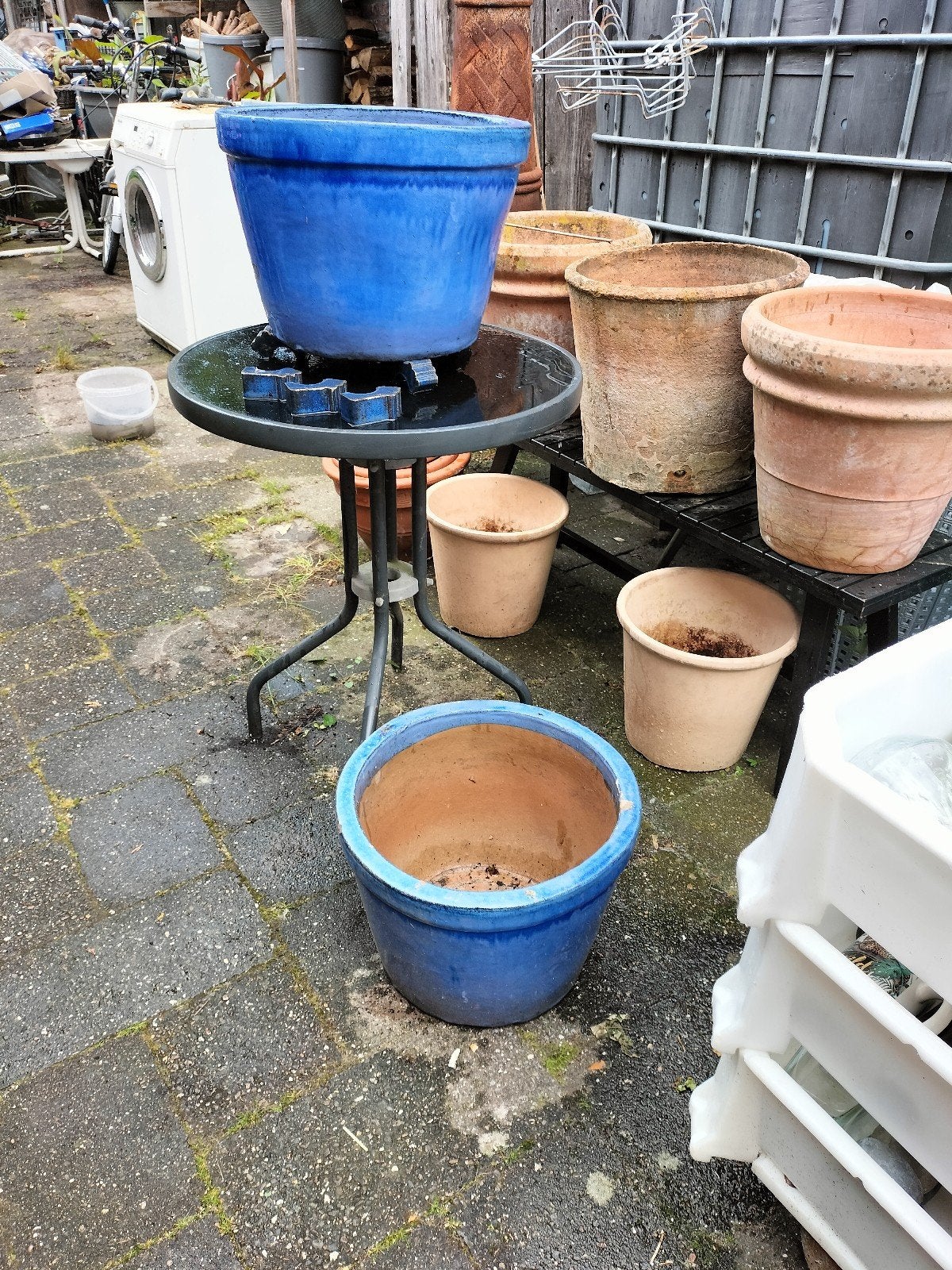Prachtige blauw geglazuurde bloempotten plantenbakken, Tuin en Terras, Bloempotten, Ophalen
