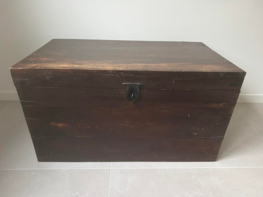 Oude houten opbergkist/dekenkoffer-vintage-brocante 88cm, Antiek en Kunst, Ophalen