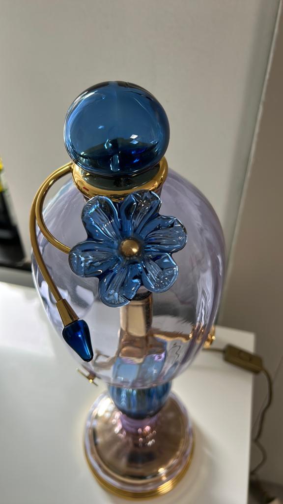 Lampe à poser vintage en verre de Murano irisé et bleu, Enlèvement