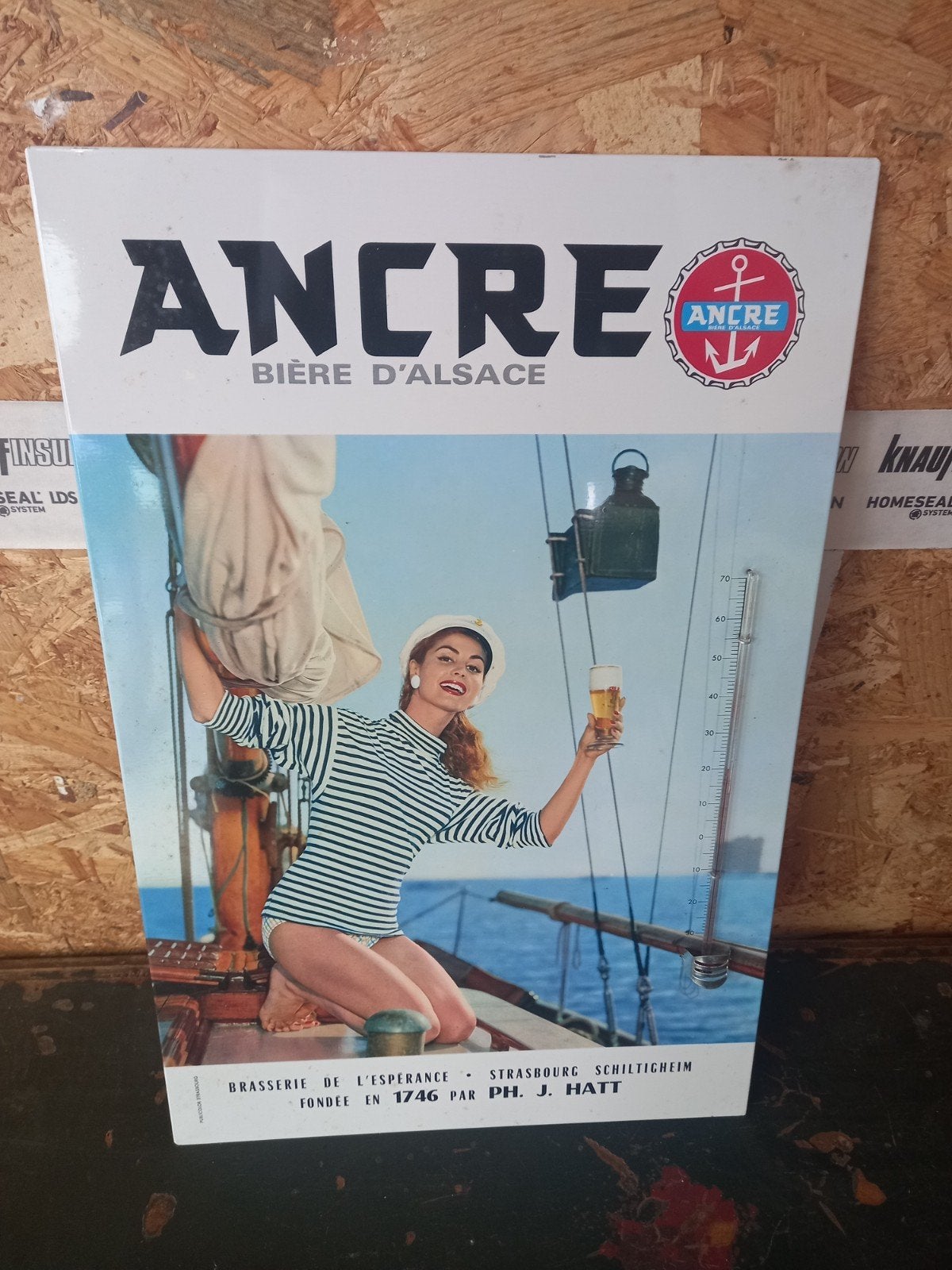 panneau d'affichage vintage de la Brasserie de l'Espérance, Collections, Enlèvement, Utilisé, Panneau, Plaque ou Plaquette publicitaire