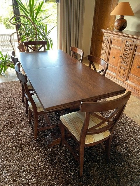 Uitschuifbare eettafel en 6 stoelen in massief kerselaar, Maison & Meubles, Enlèvement, Utilisé, Klassiek, 4 à 6 chaises