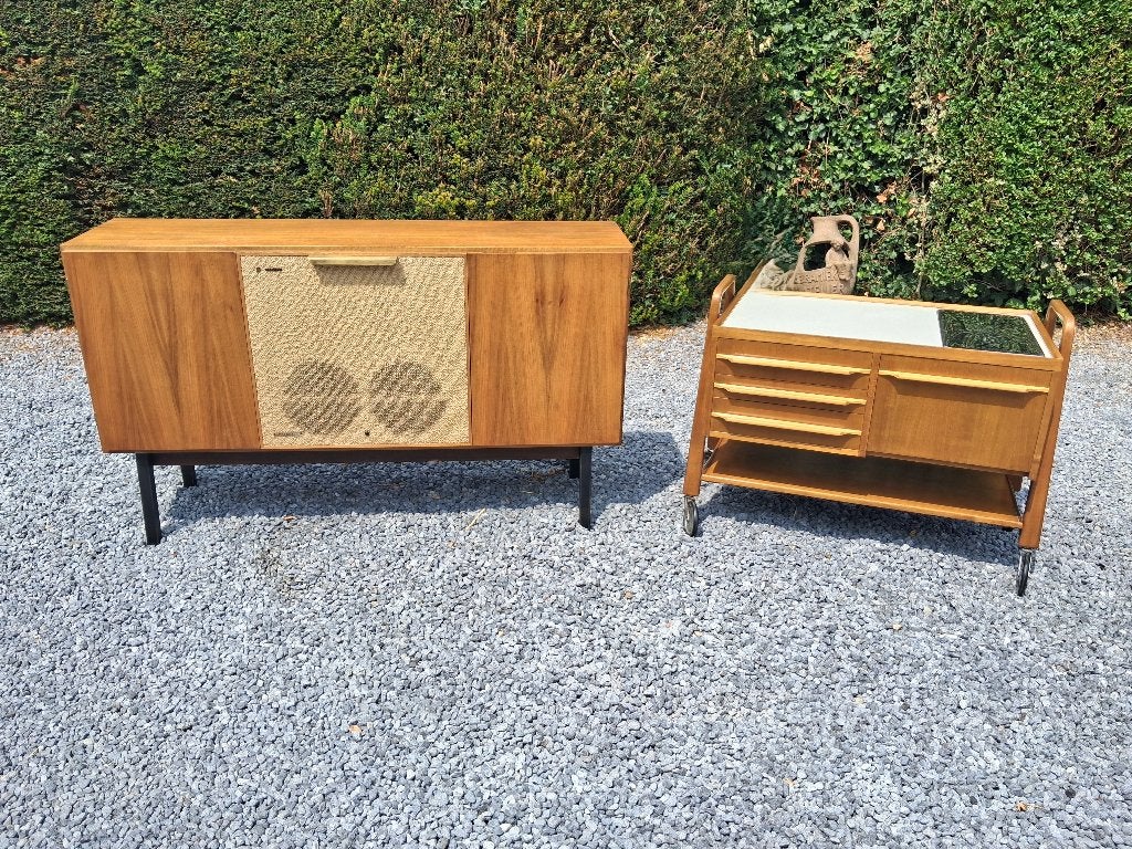 Retro jaren 60 dressoir, audiomeubel en trolley Philips, Ophalen, Huis en Inrichting