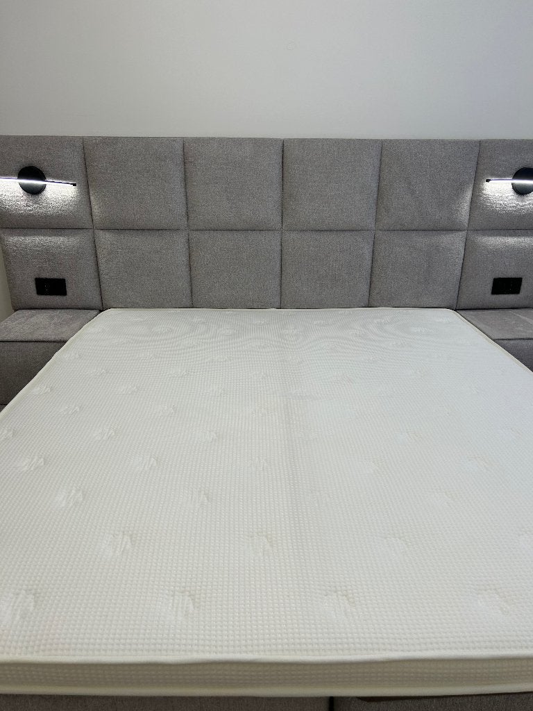 Lit coffre design haut de gamme avec LED, prises USB, Maison & Meubles, Chambre à coucher | Lits, Gris, Comme neuf, Enlèvement