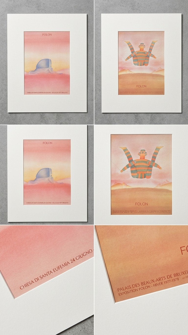 2 expositie kunstwerken 70's Jean Michel Folon, Ophalen of Verzenden