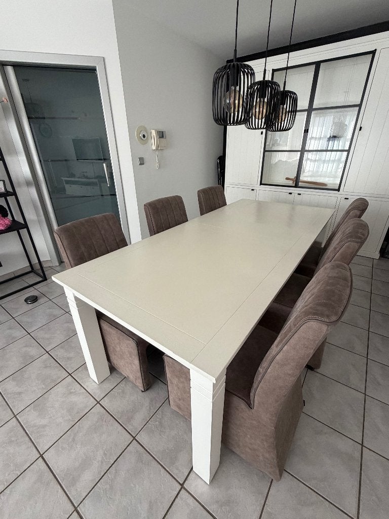 Moderne witte Eettafel, Ophalen, Zo goed als nieuw, 200 cm of meer, 50 tot 100 cm