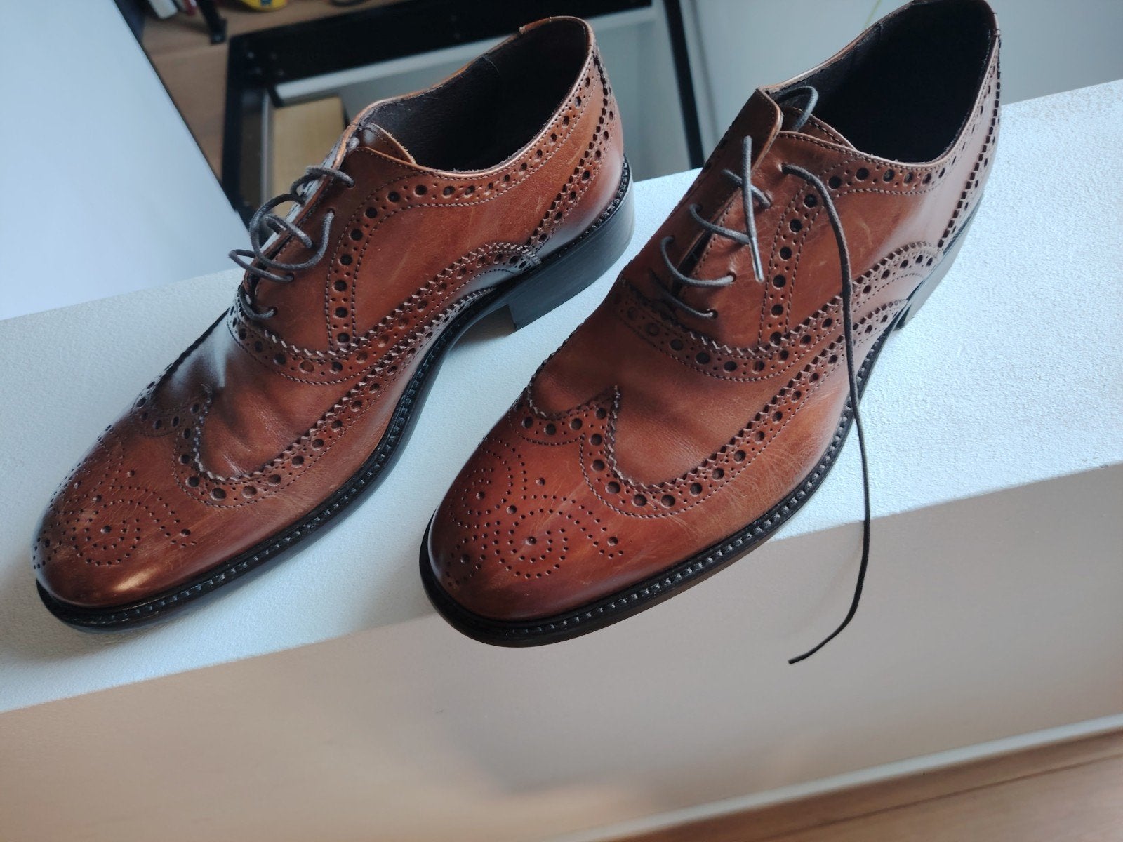 Heren schoen scapa cognac leder 43, Ophalen, Bruin, Zo goed als nieuw, Veterschoenen