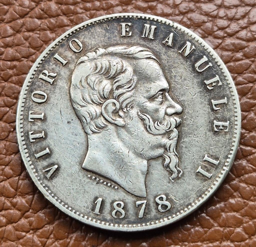 5 Lire.  1878. Vittorio Emanuele ll, Ophalen of Verzenden, Italië, Losse munt, Zilver