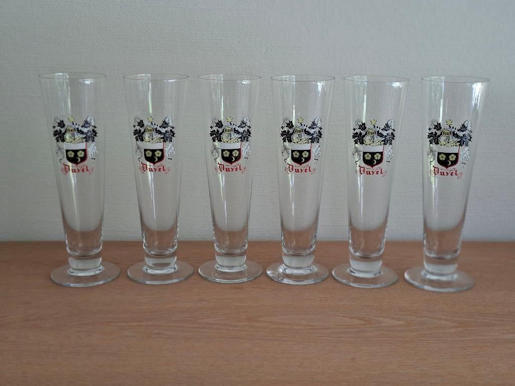 Set vintage fluit bierglazen DUVEL, Verzamelen, Ophalen of Verzenden, Zo goed als nieuw, Glas of Glazen, Duvel