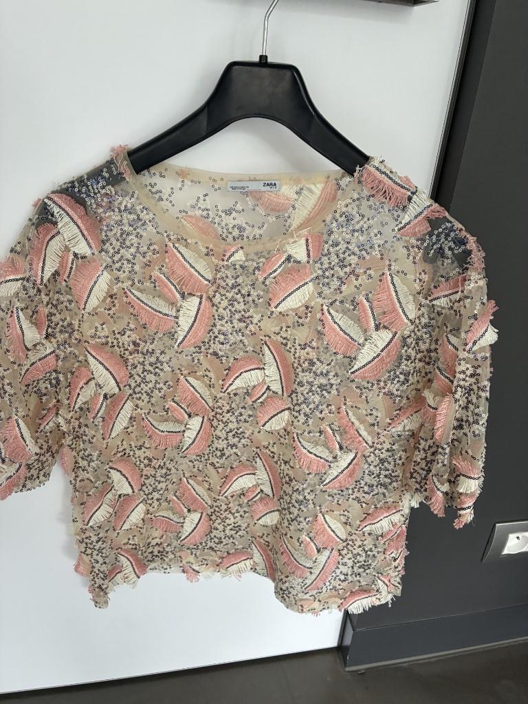 Blouse transparente blanc/rose de Zara taille S, Enlèvement ou Envoi, Rose, Comme neuf, Zara
