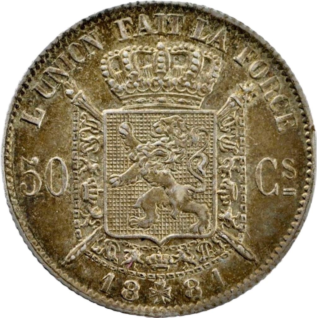 Belgium 50 Cents 1881 Topstuk!! Zeer Zeldzaam, Postzegels en Munten, Verzenden, Zilver, Losse munt, Zilver