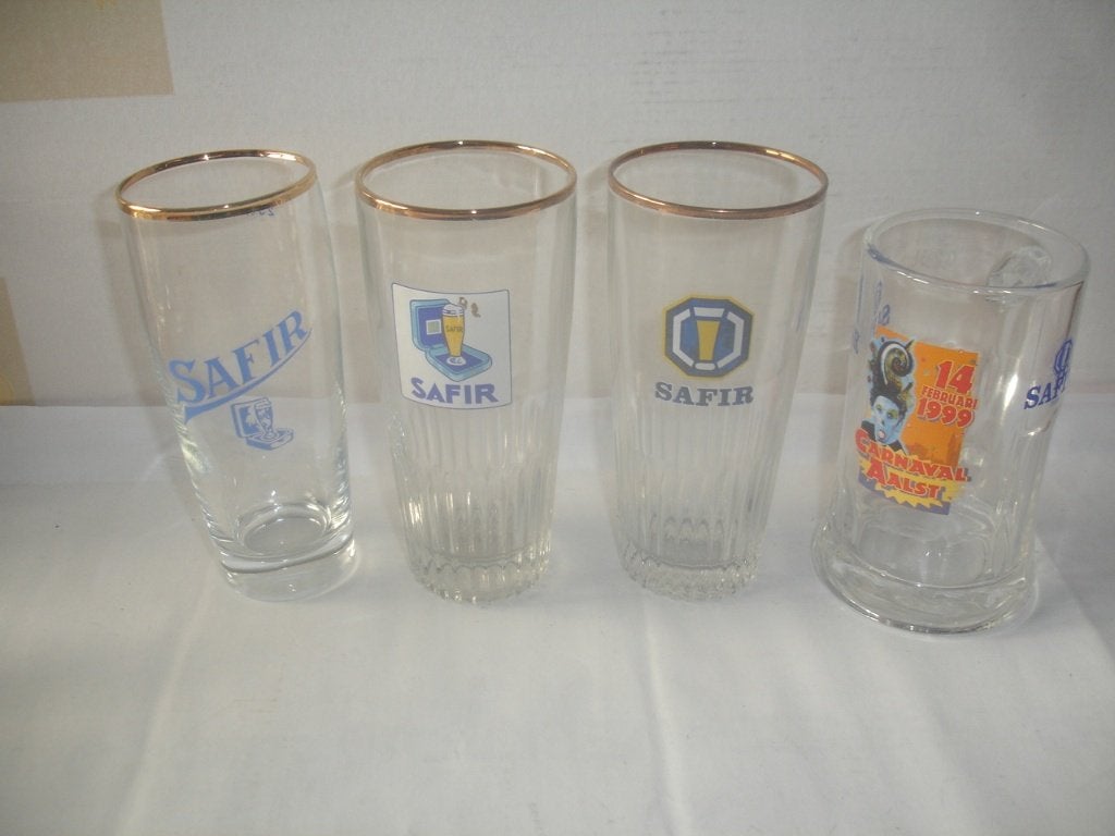 Safir bierglazen, 12 stuks voor € 8,00, Verzamelen, Biermerken, Zo goed als nieuw, Glas of Glazen, Overige merken, Ophalen of Verzenden