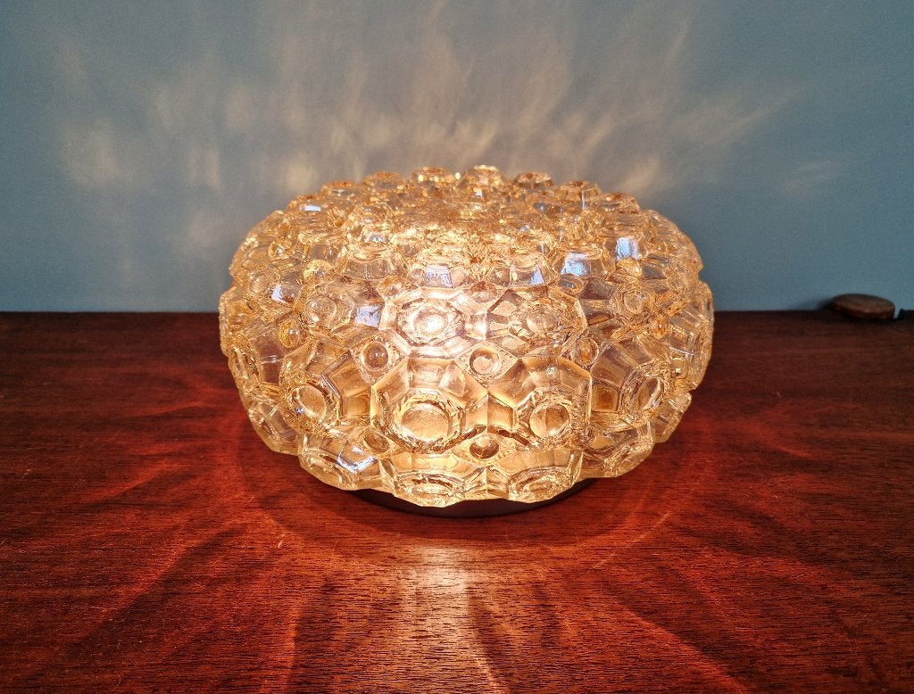 Amberkleurige plafondlamp van honingraatglas, Helena Tynell, Ophalen of Verzenden