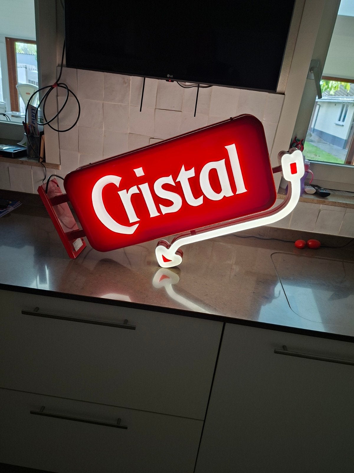 Neon Cristal Alken dubbel zijdig, Ophalen of Verzenden, Gebruikt, Lichtbak of (neon) lamp