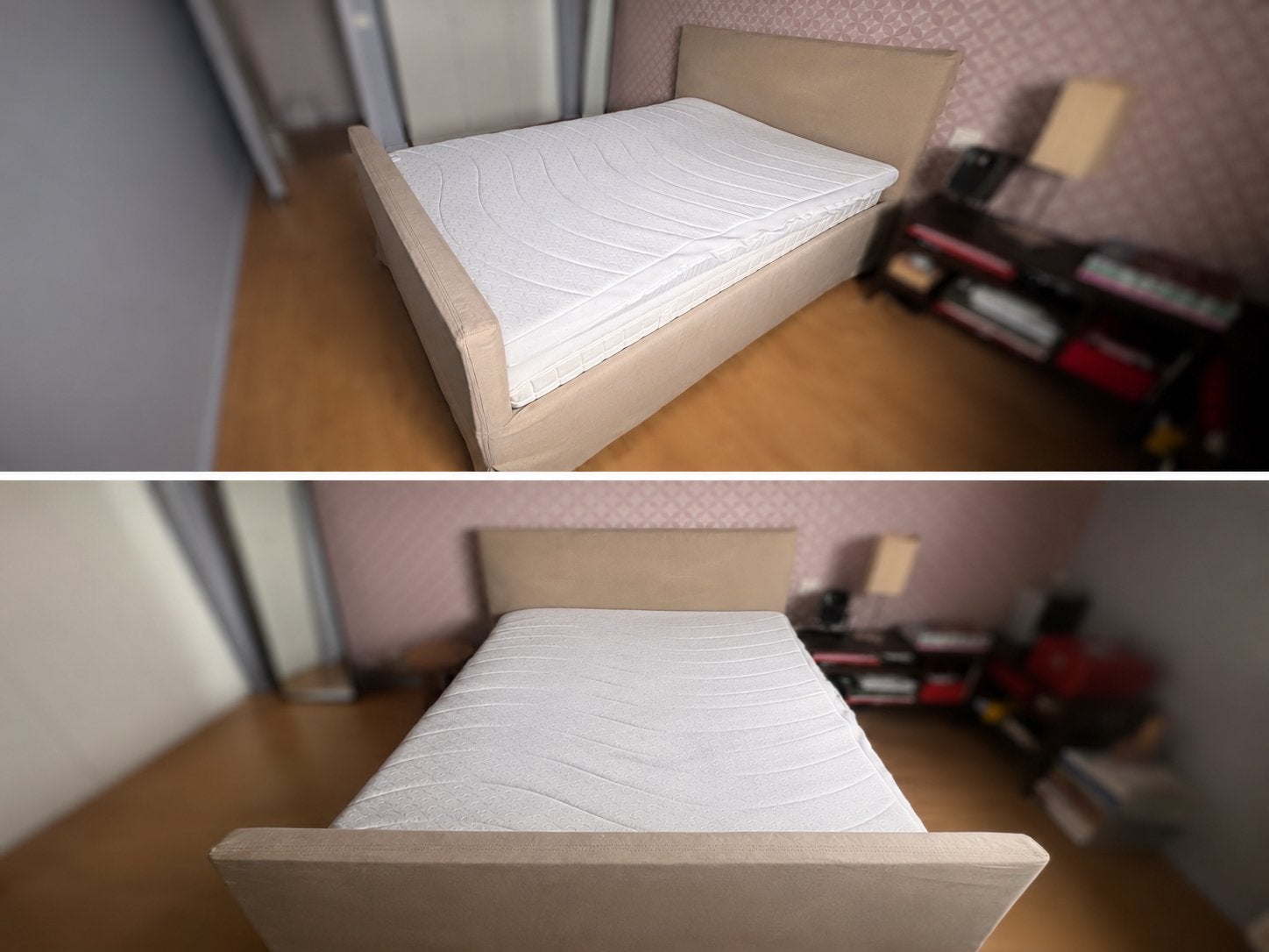 Lit avec matelas et surmatelas compris, Maison & Meubles, Chambre à coucher | Lits, Beige, Enlèvement, 200 cm, Bois