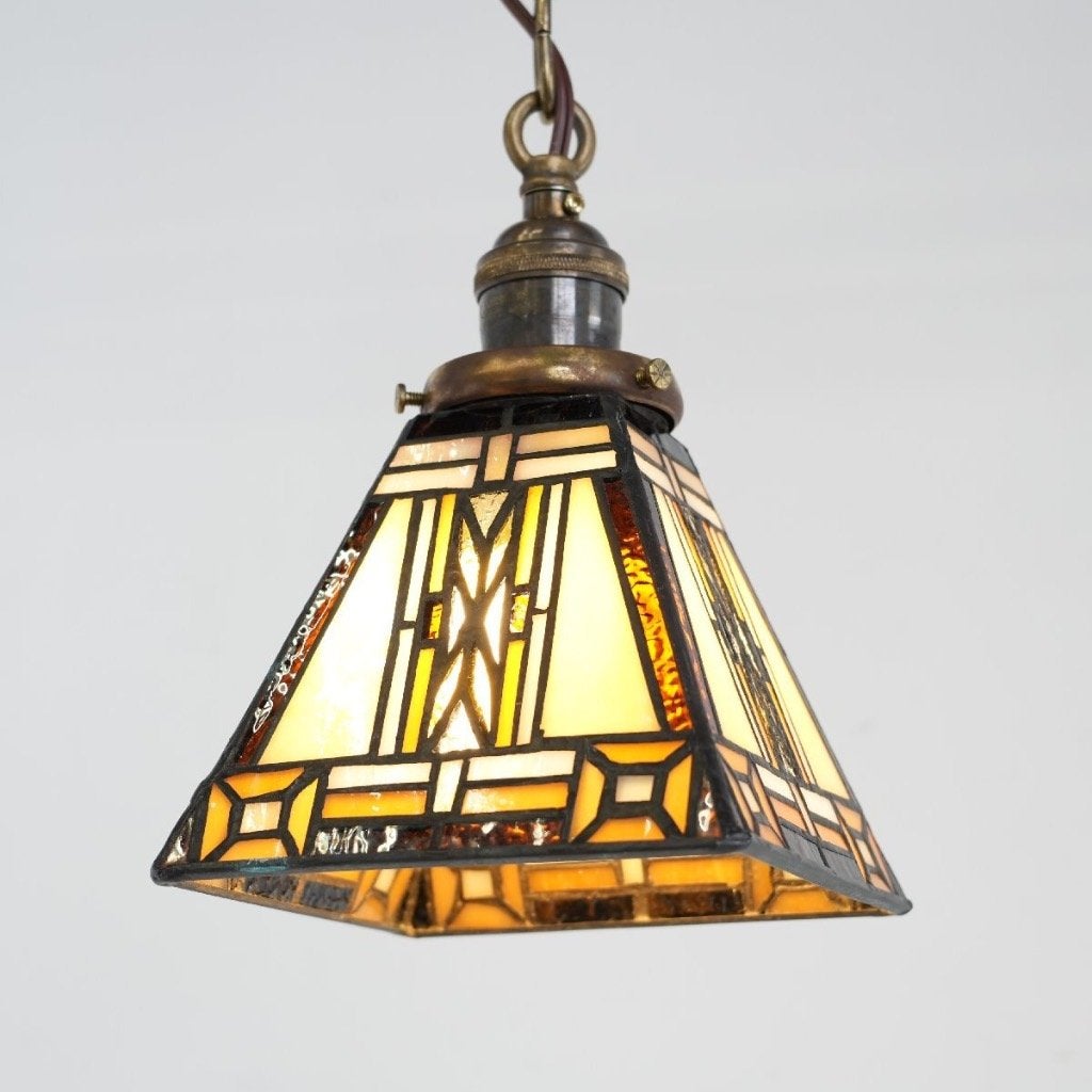 Amerikaanse vintage handlamp-Gebrandschilderd glas, Gebruikt, Vintage, Glas, E27 (groot)