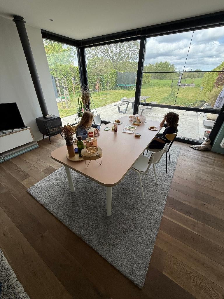 eettafel Ikea met op maat gemaakt legblad, Wit + gekleurd legbord, 100 à 150 cm, Enlèvement, Utilisé