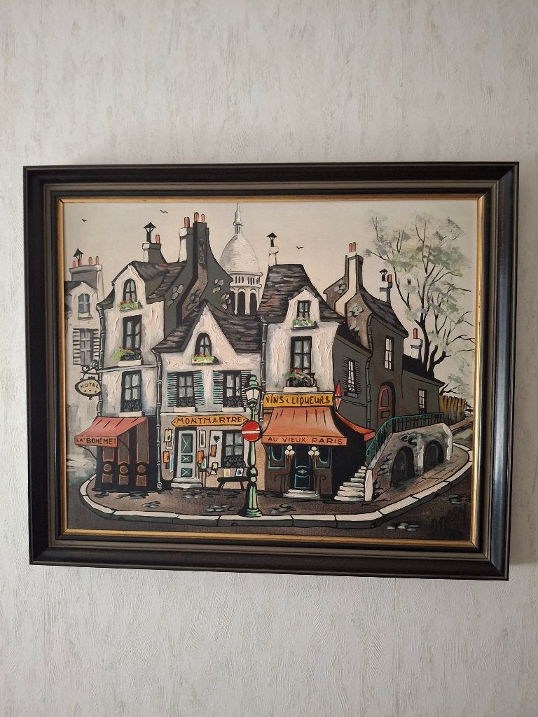 Peinture de Montmartre, Peinture à l'huile, Enlèvement, Encadré, Paysage urbain / rural