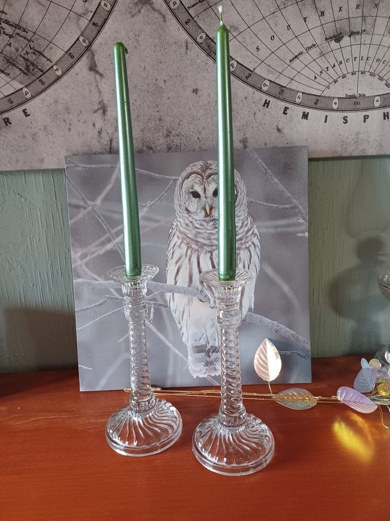 Paar Art Deco kandelaars Durover Belgisch Bambou Tors, Verzenden, Glas