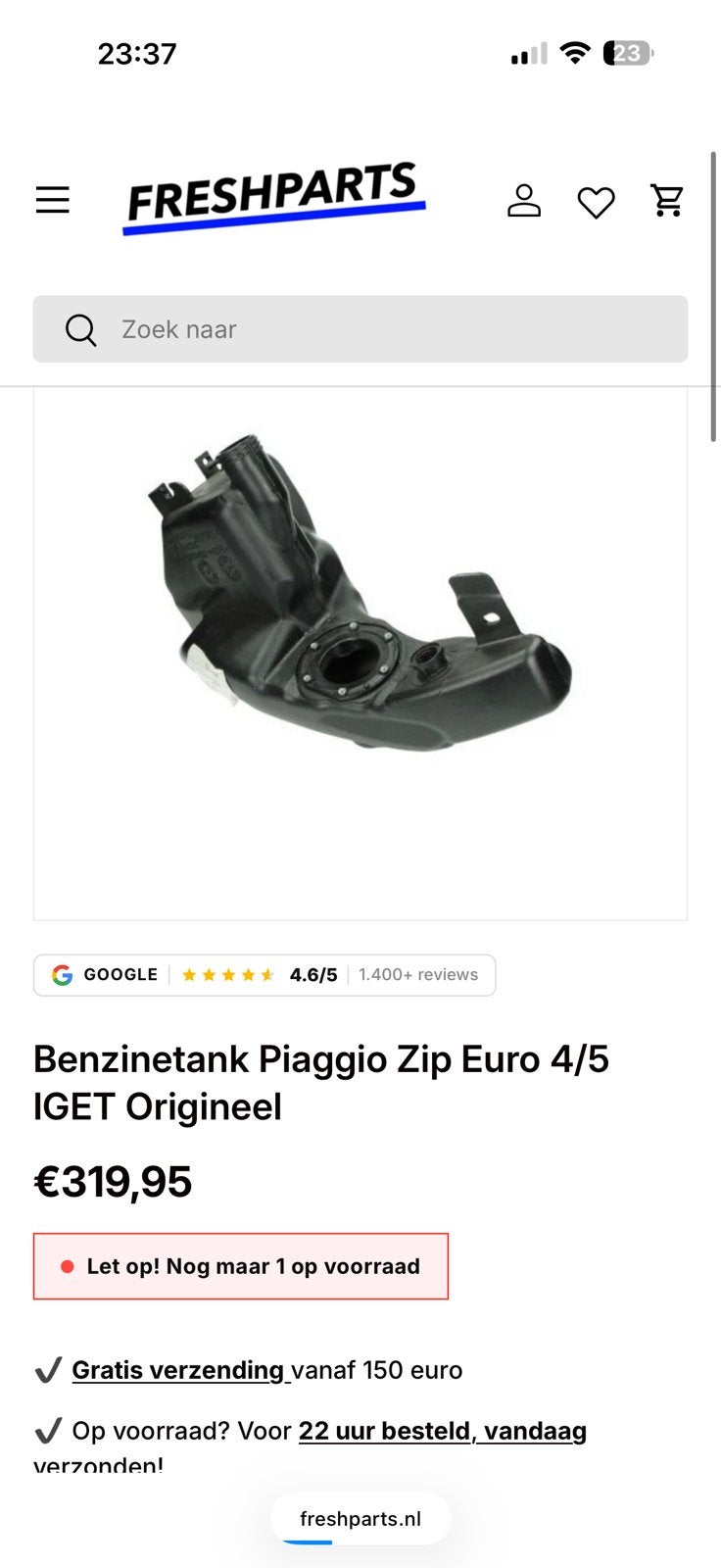 Benzinetank piaggio zip euro 4/5 met benzinepomp, Ophalen, Zo goed als nieuw, Piaggio