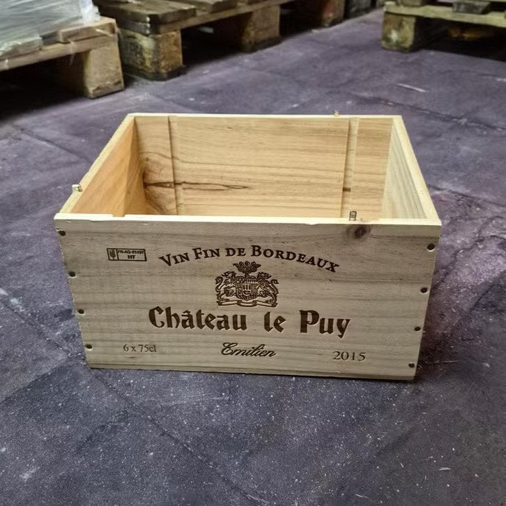 Lot Caisses en bois de vin vides - Château le Puy 2015, Collections, Vins, Neuf, Enlèvement, Vin rouge, France