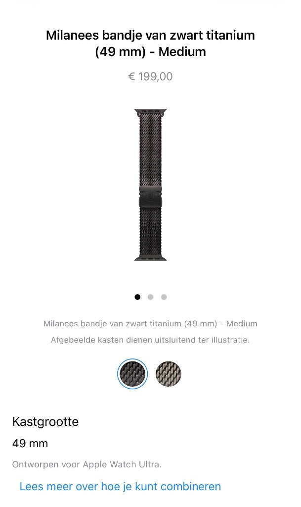 Apple milanees bandje zwart titanium, Ophalen, Nieuw, Zwart