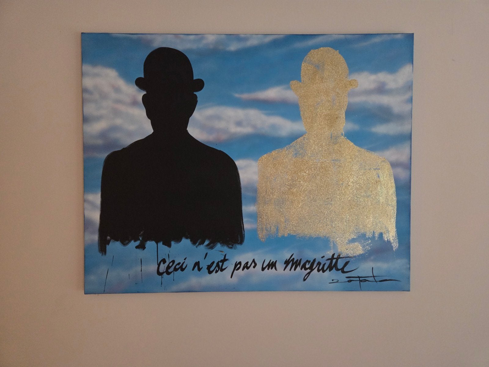 Tableau Pop Art Original de Rénald ZAPATA – Hommage à Magrit, Antiek en Kunst, Ophalen, Gesigneerd