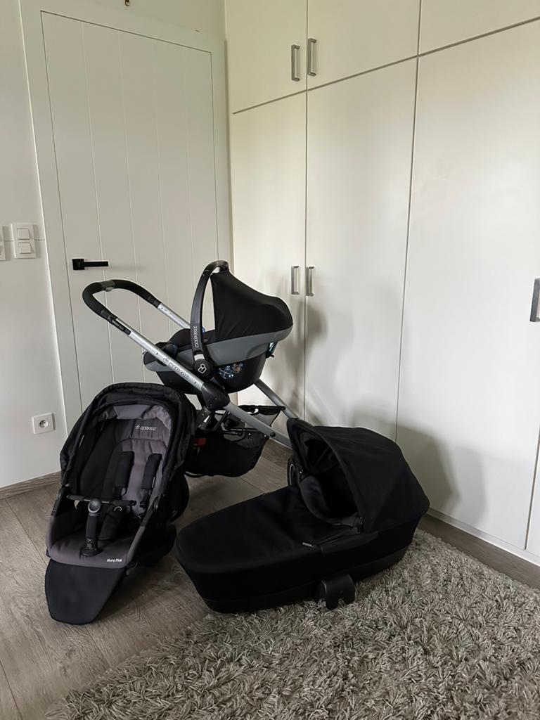 Volledige MaxiCosi Mura Plus 3-in-1 set ZWART met toebehoren, Kinderen en Baby's, Kinderwagens en Combinaties, Ophalen, Gebruikt