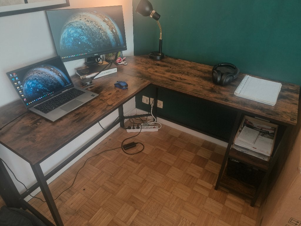 Hoekbureau hout/metaal, Huis en Inrichting, Ophalen, Demontabel, Gebruikt, 139 cm