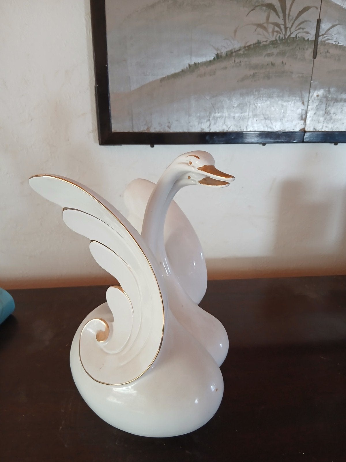 Prachtige Vintage Keramische Zwanen – Création C.A. Original, Antiquités & Art, Enlèvement, Objet, Blanc