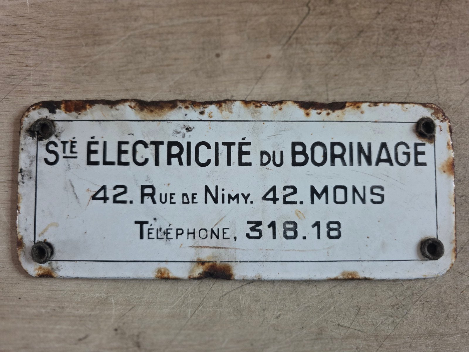 Ancienne plaque émaillée - Sté Électricité du Borinage - Mon, Antiek en Kunst, Ophalen of Verzenden