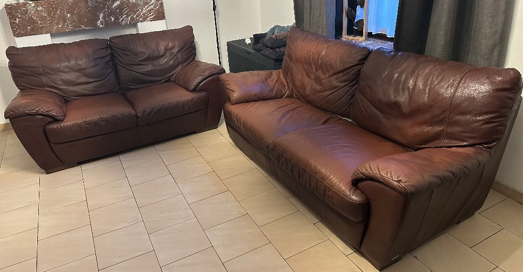 2 canapés Natuzzi en cuir, Maison & Meubles, Trois personnes, Banc droit, Enlèvement, Utilisé