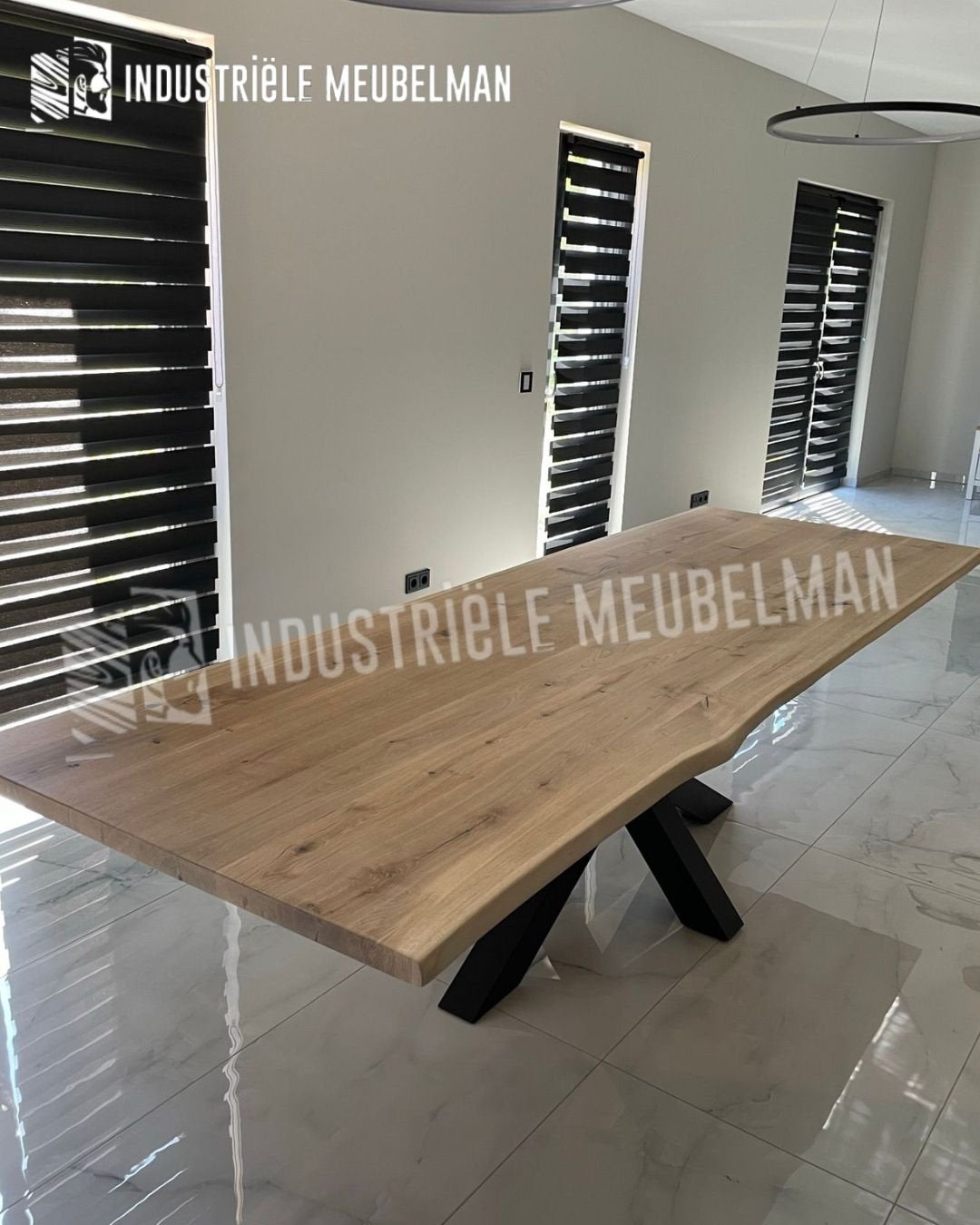Boomstam Massief Eiken Industrieel Eettafel Vergadertafel, Huis en Inrichting, Verzenden, Zo goed als nieuw